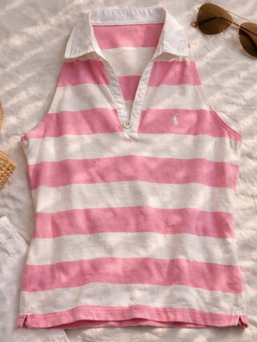 Ralph Lauren Pink White Coastal Halter Polo Tank | Preppy Tennis Golfcore Y2K